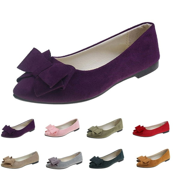 Miluxas Bowknot Ballet Flats Womens Pointy Toe Flat Shoes Suede Dress Shoes Wear to Work Slip On Moccasins