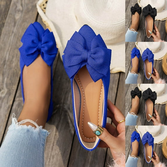 Miluxas Bowknot Flats for Women Pointed Toe Ballet Shoes Soft Slip on Loafers Suede Dress Shoes Blue 9.5(43)