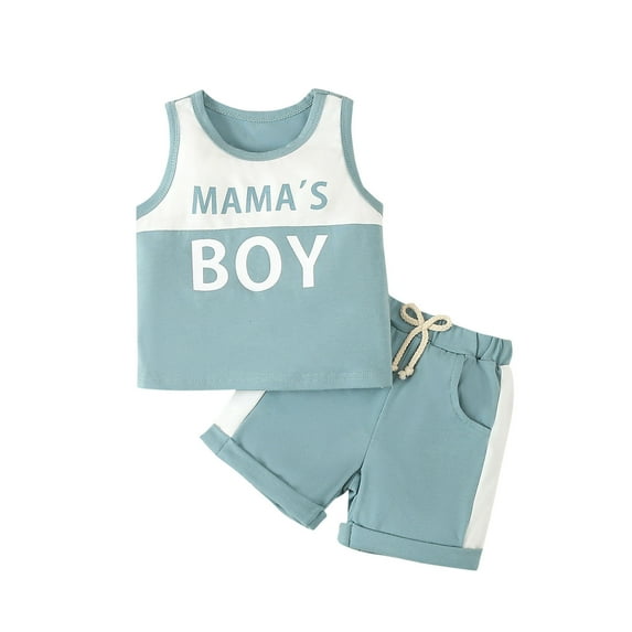 Miluxas Boy Clothes Toddler Baby Boys Summer Outfits Sleeveless Patchwork T-Shirt Shorts Set Sky Blue 18-24 Months