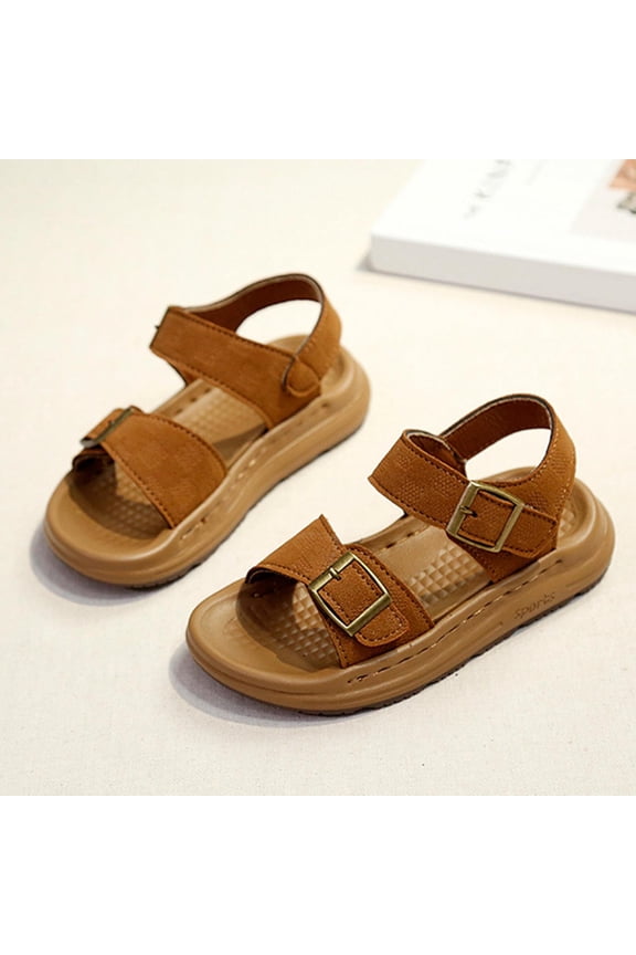 Boy's Athletic Sandals Sport Outdoor Hiking Sandals Open Toe Leather Walking Sandals Beach Water Shoes Brown 7(21)