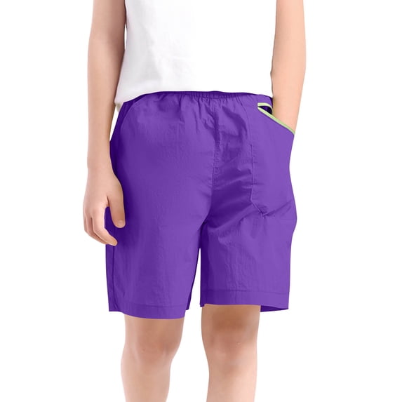 Miluxas Boy's Gym Shorts Sports Workout Running Casual Training Short with Pockets Purple 11-12 Years