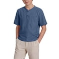 thumbnail image 1 of Miluxas Boy's Henley Short Sleeve Casual Button Up Basic Tee Shirts Dark Blue 11-12 Years, 1 of 9