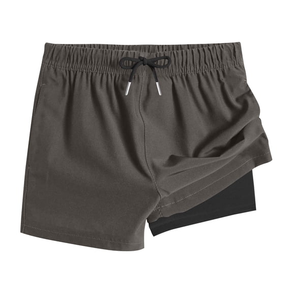 Miluxas Boy's Swim Trunks with Compression Liner Beach Shorts Quick Dry Bathing Suits with Pocket Dark Gray 6 Years
