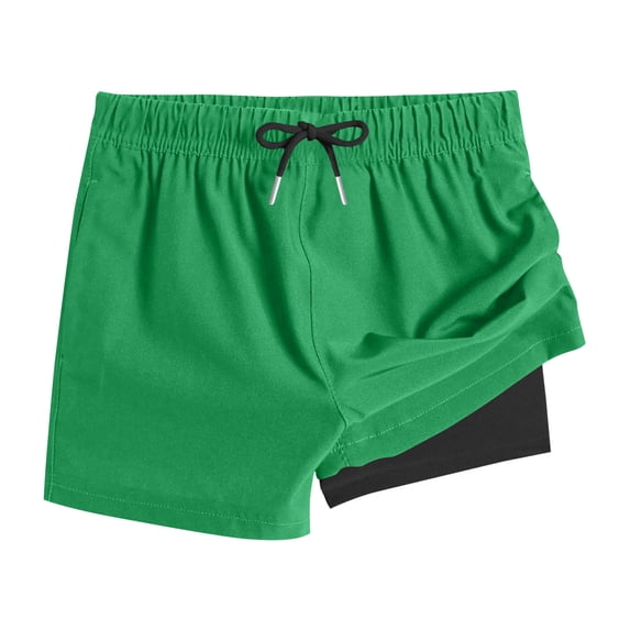Miluxas Boy's Swim Trunks with Compression Liner Beach Shorts Quick Dry Bathing Suits with Pocket Green 12 Years