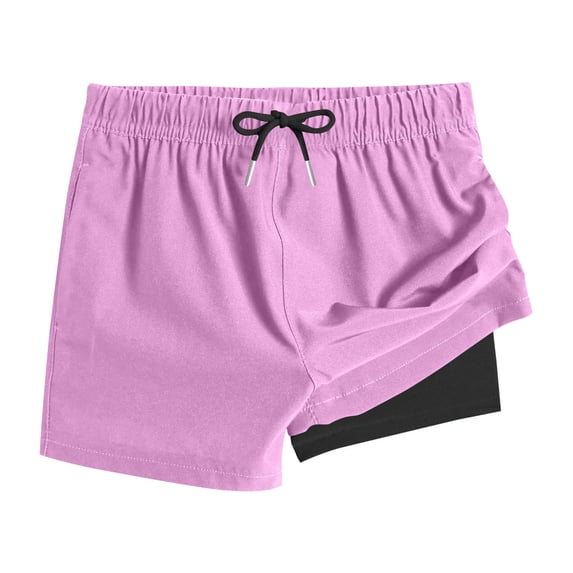 Miluxas Boy's Swim Trunks with Compression Liner Beach Shorts Quick Dry Bathing Suits with Pocket Purple 6 Years
