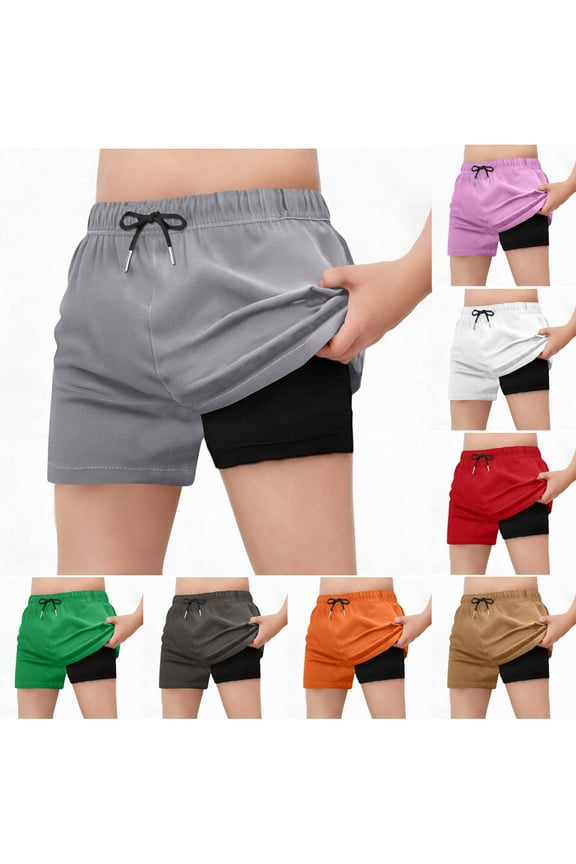 Boy's Swim Trunks with Compression Liner Beach Shorts Quick Dry Bathing Suits with Pocket White 14 Years