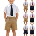 thumbnail image 1 of Miluxas Boys' 3-Piece formal Outfit Set, Button-Down Shirt, Matching Neck Tie & Solid Chino Shorts, Wrinkle-Resistant Set for Graduations, Parties & Special Occasions White 13 Years, 1 of 8