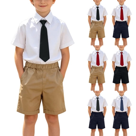 Miluxas Boys' 3-Piece formal Outfit Set, Button-Down Shirt, Matching Neck Tie & Solid Chino Shorts, Wrinkle-Resistant Set for Graduations, Parties & Special Occasions White 13 Years