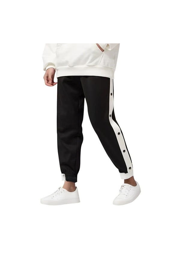 Boys Basketball Pants , Side Snap Button Athletic Workout Sweatpants Running Casual Loose Jogger Black 9 Years