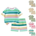 thumbnail image 1 of Miluxas Boys Clothes Set Striped Casual T Shirt and Shorts Set Summer Outfit Yellow 1-2 Years, 1 of 9