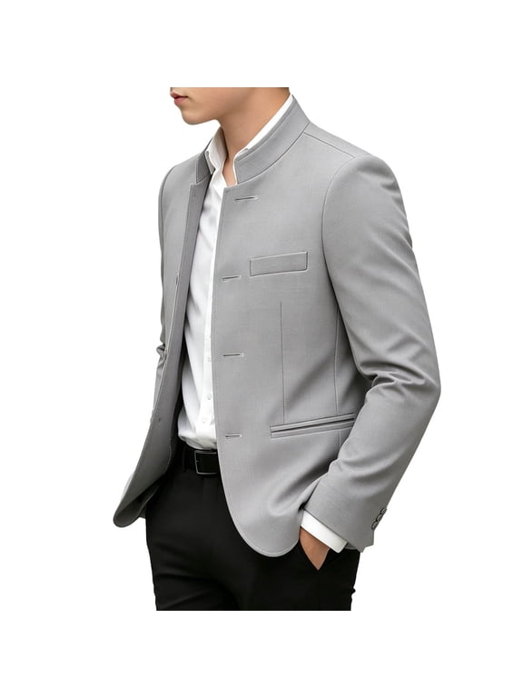 Boys Collar Blazer, Slim Fit Stand-Up Collar Suit Jacket, formal & Casual Coat for Teens, Events, Photoshoots & Stylish Outfits Gray 8 Years