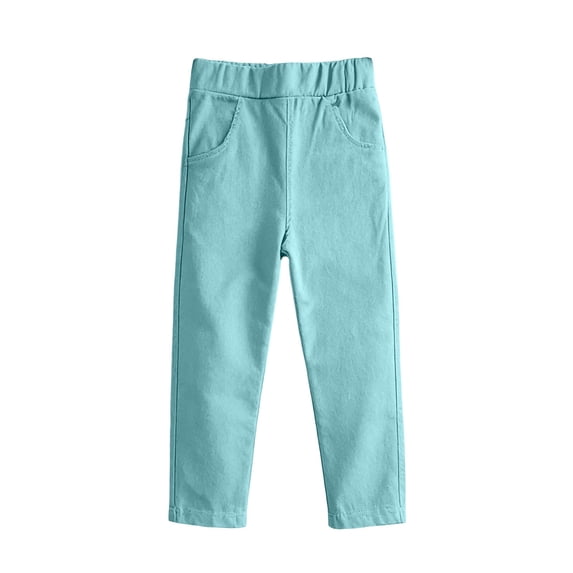 Miluxas Boys Girls Cotton Pants Pull On Plain Elastic Waist Pants Blue 4 Years