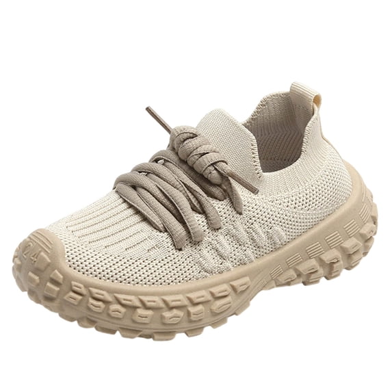 Miluxas Boys Girls Kids' Sneakers Mesh Sports Shoes Breathable Lightweight Running Shoes for Kids Fashion Athletic Casual Shoes Beige 11.5(29)