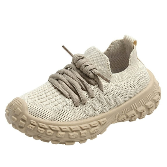 Miluxas Boys Girls Kids' Sneakers Mesh Sports Shoes Breathable Lightweight Running Shoes for Kids Fashion Athletic Casual Shoes Beige 8.5(24)