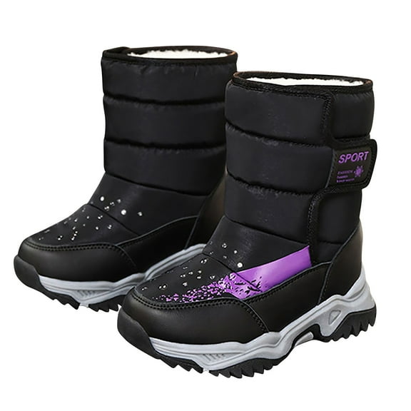Miluxas Boys Girls Snow Boots Waterproof Hook and Loop Mid Calf Faux Lining Winter Shoes for Little/Big Kids Black 3(38)