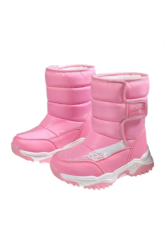 Boys Girls Snow Boots Waterproof Hook and Loop Mid Calf Faux Lining Winter Shoes for Little/Big Kids Pink 1 M(34)