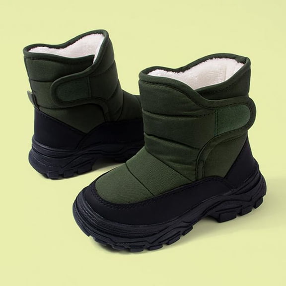 Miluxas Boys Girls Toddler Snow Boots Waterproof Slip Resistant Outdoor Winter Shoes(Toddler/Little Kids/Big Kids) Green 12-13Years