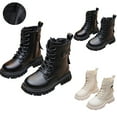 thumbnail image 1 of Miluxas Boys Girls Waterproof Lace up Side Zipper Pure Color Mid Calf Combat Boots(Toddler/Little Kid/Big Kid) Black 2.5(37), 1 of 9