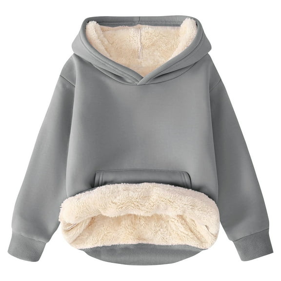 Miluxas Boys Girls Winter Sherpa Lined Hoodies Kid's Fleece Pullover Hooded Sweatshirt Gray 11 Years