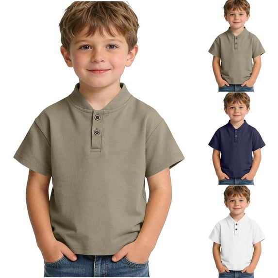Miluxas Boys Henley Short Sleeve Shirts Kids Cotton Casual T-Shirt Button Front Solid Tops Tees Summer Clothes White 2-3 Years