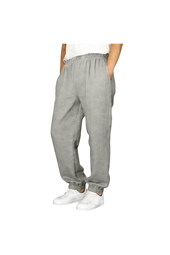 Boys Linen Pants Summer Lightweight Yoga Beach Pants Comfy Loose Casual Elastic Waist Baggy Trousers with Pockets Gray 9-10 Years