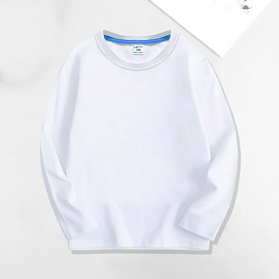 Miluxas Boys Long Sleeve Shirts Kids Soft Crewneck Tee T-Shirt Basic Long Sleeve Top White 2-3 Years