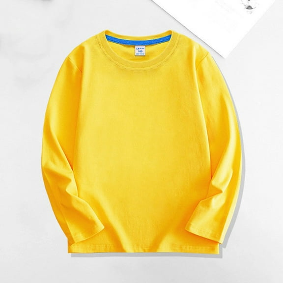 Miluxas Boys Long Sleeve Shirts Kids Soft Crewneck Tee T-Shirt Basic Long Sleeve Top Yellow 1-2 Years