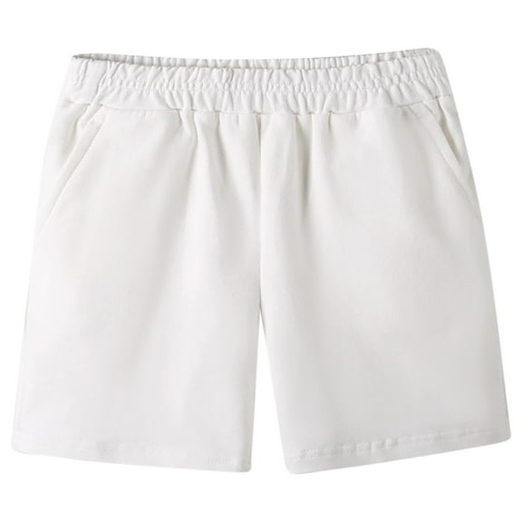 Miluxas Boys' Pull On Jogger Shorts Youth Kids Casual Sweat Shorts White 7 Years(140)