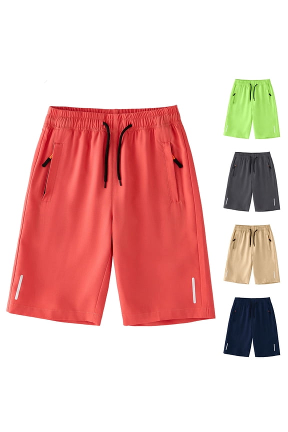 Boys Running Shorts Quick Dry Lightweight Athletic Shorts with Pockets for Workout Gym Training Outdoor Red 14-15Years
