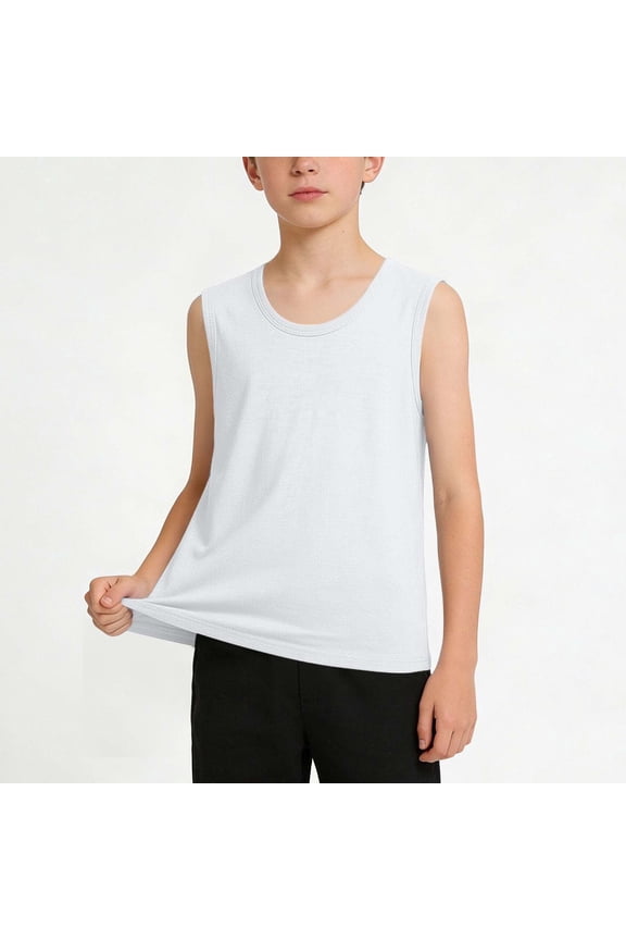 Boys Tank Tops Quick Dry Athletic Basketball Undershirts Kids Mesh Sleeveless Shirts for Youth White 3-4 Years