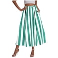 thumbnail image 1 of Miluxas Bright Color Striped Skirts for Women Flowy Trendy Elastic Waist Maxi Skirts Summer Beach Vacation Skirt with Pockets Mint Green, 1 of 6