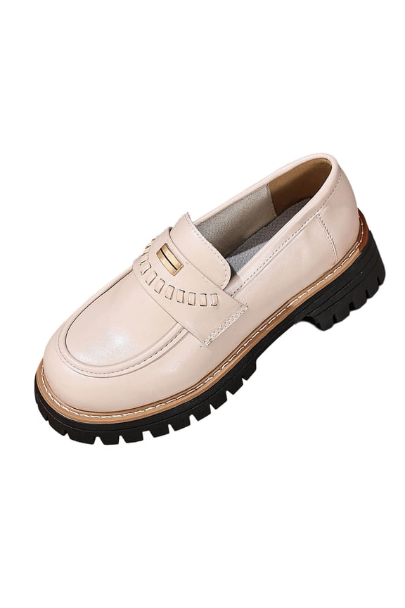 British Style Women's Fashion Loafers Patent Leather Thick-Soled Loafers Slip-on Simple Casual Flat Shoes Trendy Matching Loafers White 8.5(41)