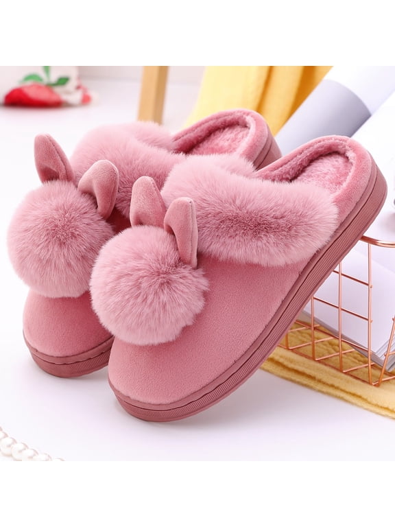 Bubble Bunny Slippers for Women Fuzzy Cute Animal Memory Foam Indoor House Slippers Gifts Red 8.5-9(40-41)