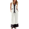 thumbnail image 1 of Miluxas Business Casual Linen Outfits for Women Vest Tops Pant Suits Dressy 2 Piece Sets Summer Crop Blazer Wide Leg Work Pants White M(M), 1 of 9