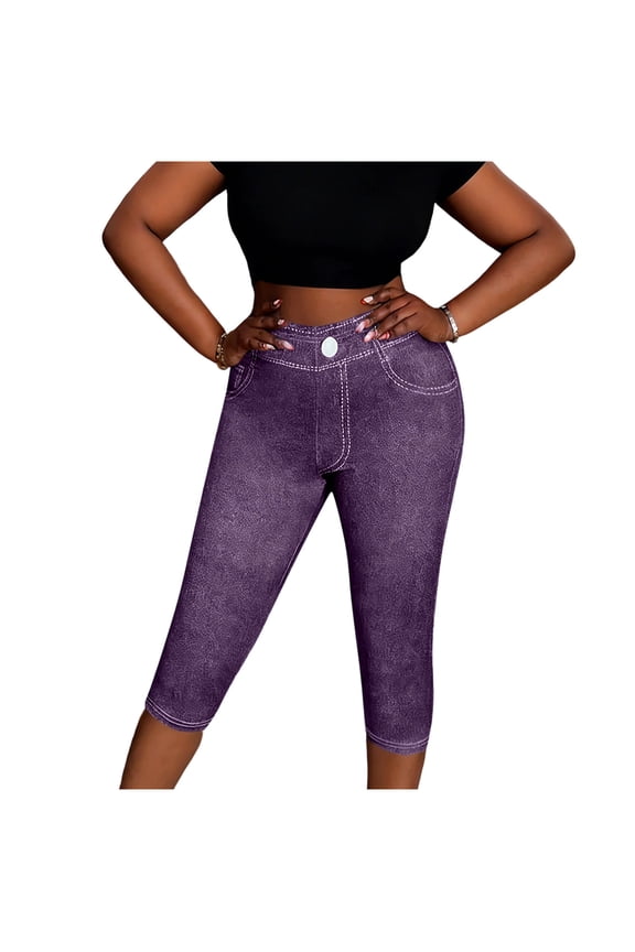 Butt Lifting Mid Waist Skinny Jeans for Women Stretchy Spring Fall Trendy Pull On Denim Capris Purple S(S)
