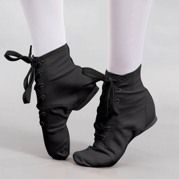 Miluxas Canvas Lace-up Dance Shoes Flat Practice Jazz Dancing Boots for Girl Black 12.5(31)