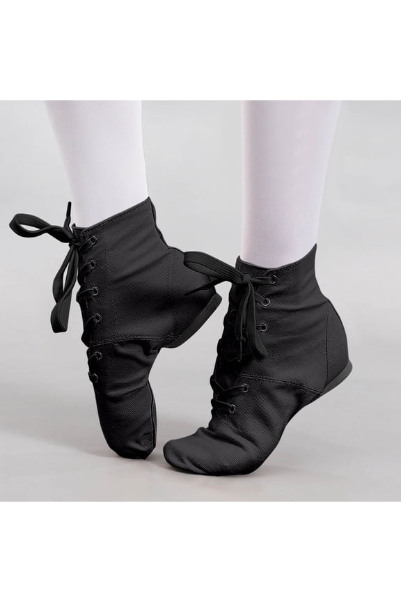 Canvas Lace-up Dance Shoes Flat Practice Jazz Dancing Boots for Girl Black 9.5(26)