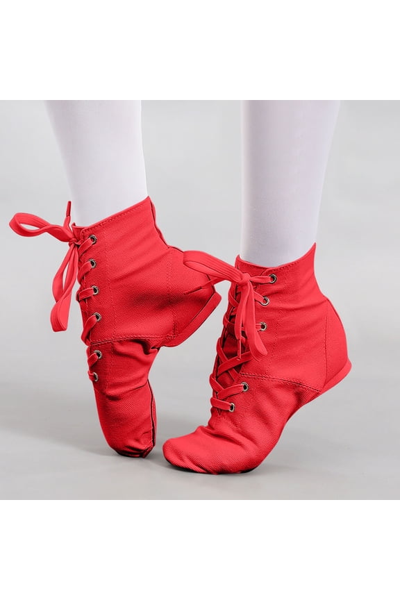 Canvas Lace-up Dance Shoes Flat Practice Jazz Dancing Boots for Girl Red 1.5(35)