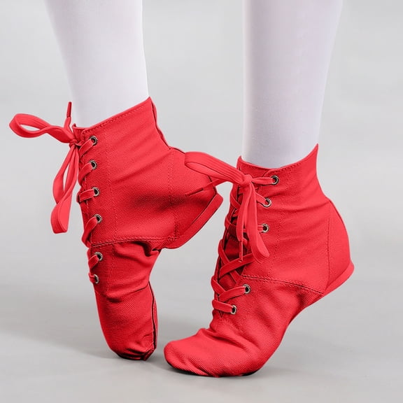 Miluxas Canvas Lace-up Dance Shoes Flat Practice Jazz Dancing Boots for Girl Red 12(30)