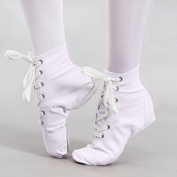 Miluxas Canvas Lace-up Dance Shoes Flat Practice Jazz Dancing Boots for Girl White 11(28)