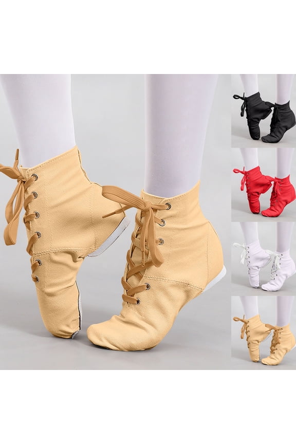 Canvas Lace-up Dance Shoes Flat Practice Jazz Dancing Boots for Girl White 3(38)