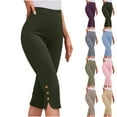 thumbnail image 1 of Miluxas Capri Pants for Women Casual Summer Dressy Pull On Stretch High Waisted Buttons Slit Bottom Crop Work Leggings Sky Blue XL(XL), 1 of 9