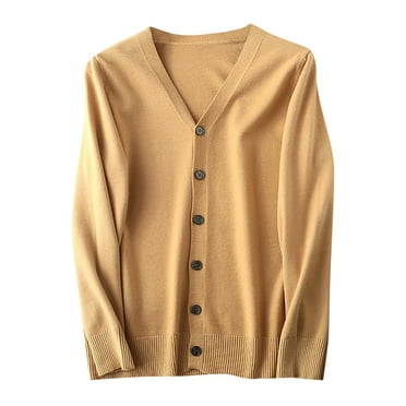 Miluxas Cardigan Sweaters for Men Casual Lightweight Soft Knit V Neck Mens Cardigans Sweater Trendy Fall Winter Clothes Khaki XXL(XXL)