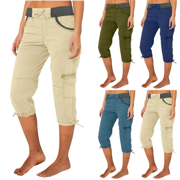 Miluxas Cargo Capris for Women Summer Hiking Pants Lightweight Quick Dry Joggers Athletic Outdoor Capri Pants with Pockets Navy