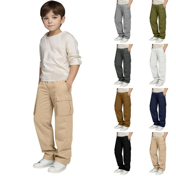 Miluxas Cargo Pants for Boy Casual Lightweight Loose Fit Stretch Elastic Waist Work Pants White 12 Years(160)