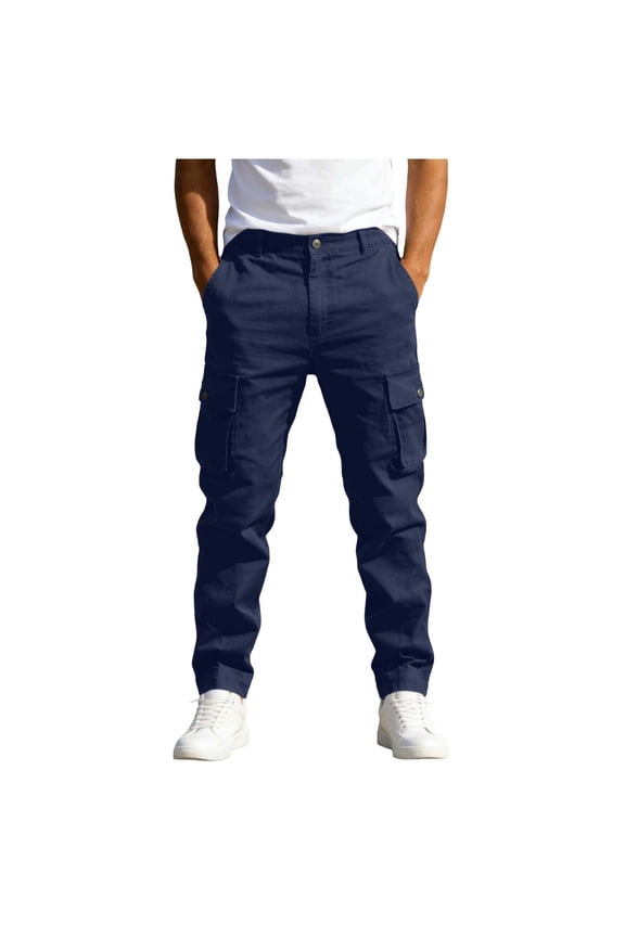 Cargo Pants for Men Deep Pockets Straight-Leg Design Work Pants for Men Blue M(M)