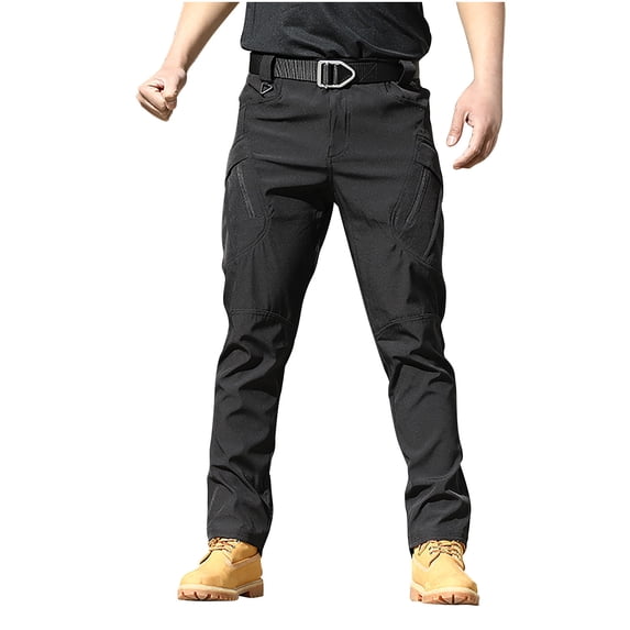 Miluxas Cargo Pants for Men Work Construction Tactical Hiking Pants Waterproof Lightweight Ripstop Pant with Pockets Black