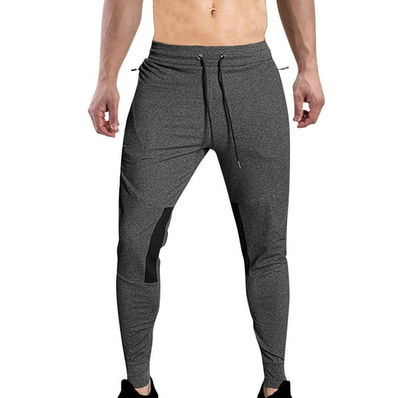 Miluxas Casual Pants for Mens Sports Zipper Pocket Cuffs Solid Color Drawstring Elastic Waist Point Pants Hiking Trousers Dark Gray