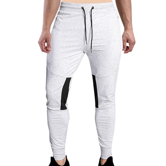 Miluxas Casual Pants for Mens Sports Zipper Pocket Cuffs Solid Color Drawstring Elastic Waist Point Pants Hiking Trousers White