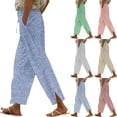thumbnail image 1 of Miluxas Casual Striped Printed Pants for Women Summer Cotton Linen Pants High Rise Drawstring Elastic Waist Pants with Pockets Wine, 1 of 7